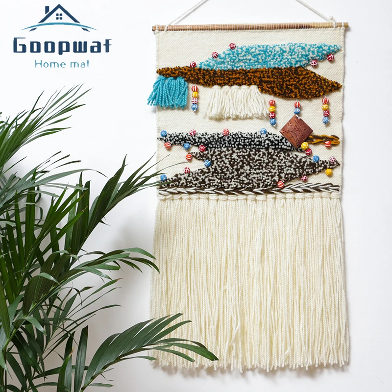 

Indian Hand-woven Tufted Tapestry Boho Wall Hanging Lace Decoration Tapestry Modern Minimalist Living Room Bedroom Decoration
