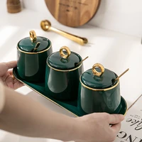 spice jar set storage rack kitchen ceramic household malachite green condiment bottles