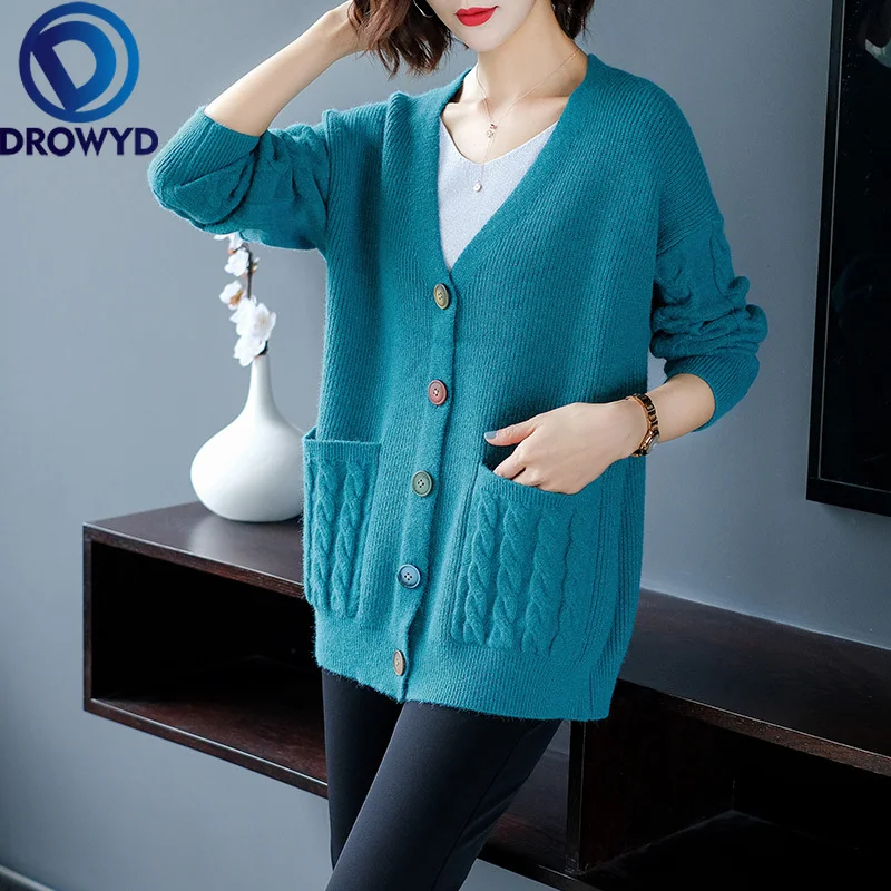 

Cardigan Sweater Korean 2020 Autumn Soft Cashmere Loose Single-breasted Knitted V-Neck Winter Streetwear Chic 4 Colors Sweater