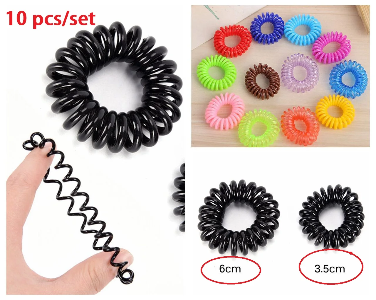 

10PCS/lot Rubber Band Headwear Rope Spiral Shape Elastic Hair Bands Girls Hair Accessories Hair Ties Gum Telephone Wire