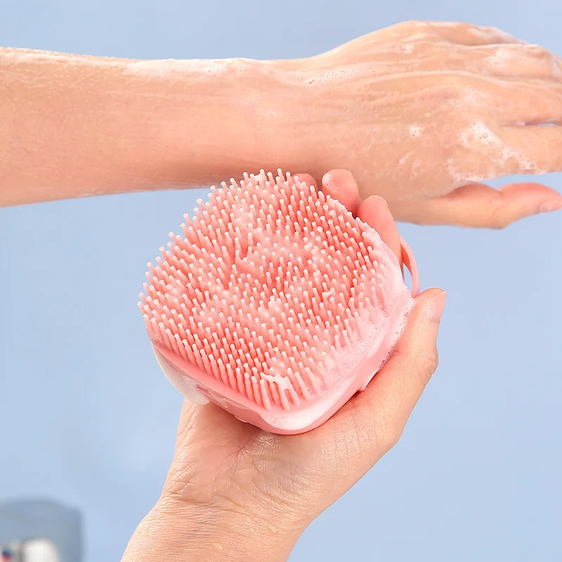 Silicone shower brush can hold shower gel liquid, multifunctional pet baby shower shampoo brush, massage scrubbing brush HANW88