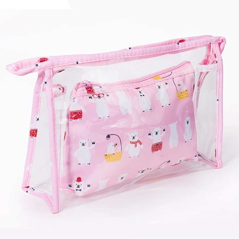Набор прозрачных водонепроницаемых мультяшных сумок для макияжа портативные