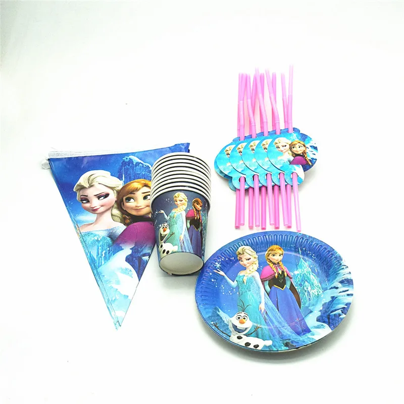 Набор столовых приборов для детской вечеринки и дня рождения, одноразовый набор столовых приборов, партия из 61 шт., душ Снежной королевы Анны