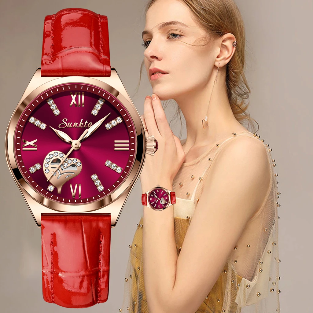 

Sunkta Women Watches Leather Band Luxury Quartz Watch Waterproof Fashion Creative Wristwatch For Women Girls Ladies Reloj mujer