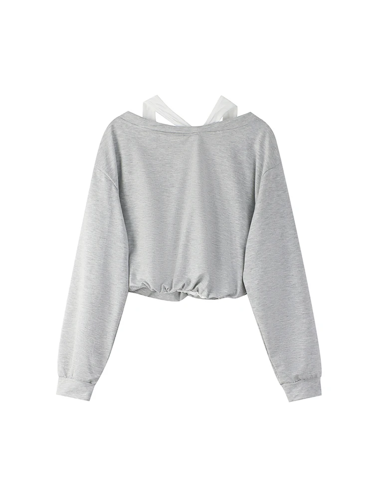 Корейский модный женский короткий Топ без бретелек с имитацией двух частей в