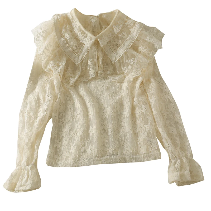

Autumn temperament all-match long-sleeved thin slim lace shirt women