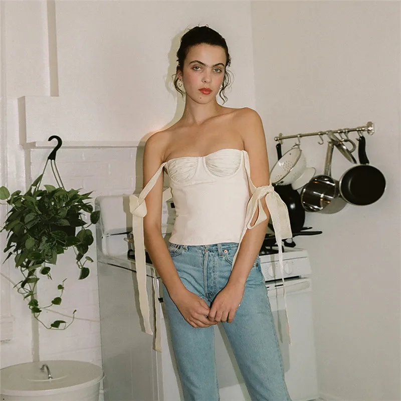 

Fanco White Crop Tops Female Sleeveless Bandage Short Strap Vest For Women Vintage Fashion Korean Summer Tide