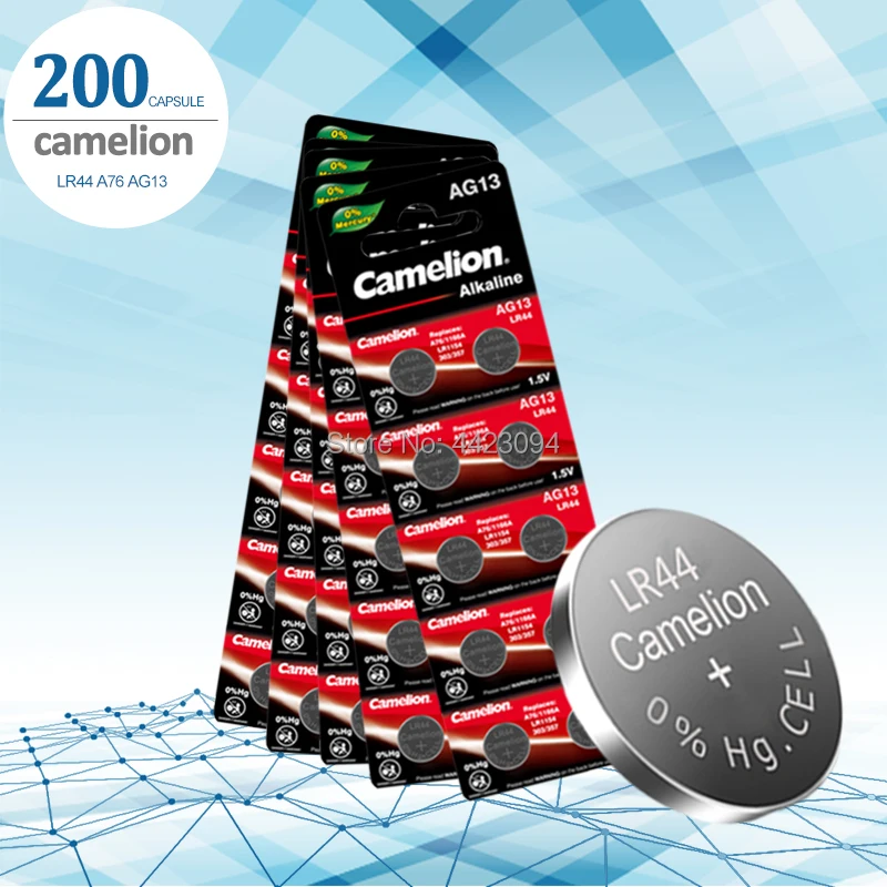 

200 шт./лот Camelion LR44 A76 AG13 0% Hg SR1154 357 LR 44 1,5 V Аккумуляторы для калькулятора 0% Hg