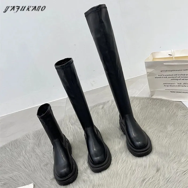 

Сапоги женские из искусственной кожи, на толстой подошве, без застежки