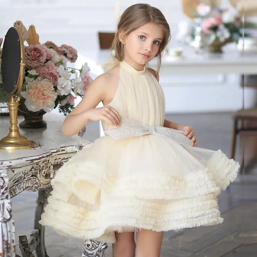 

Flower Girl Dresses For Weddings Lace Ball Gown Sleeveless Butterfly First Communion Dresses For Girls Vestido Longo