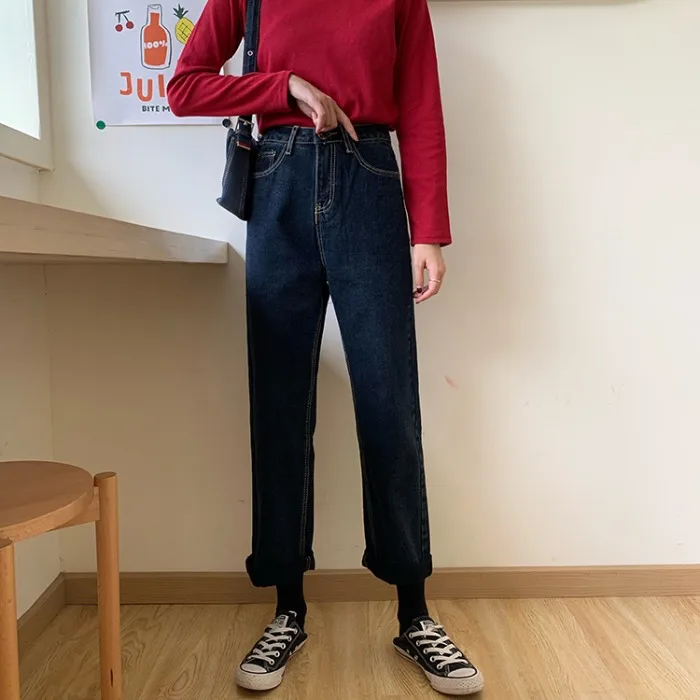 Винтажные джинсы для женщин джинсовые прямые свободные широкие женские с