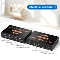 hdmi compatible switcher 3 in 1 out 4k iron box with infrared remote control hdmi compatible switch hd splitter hw 4k3011