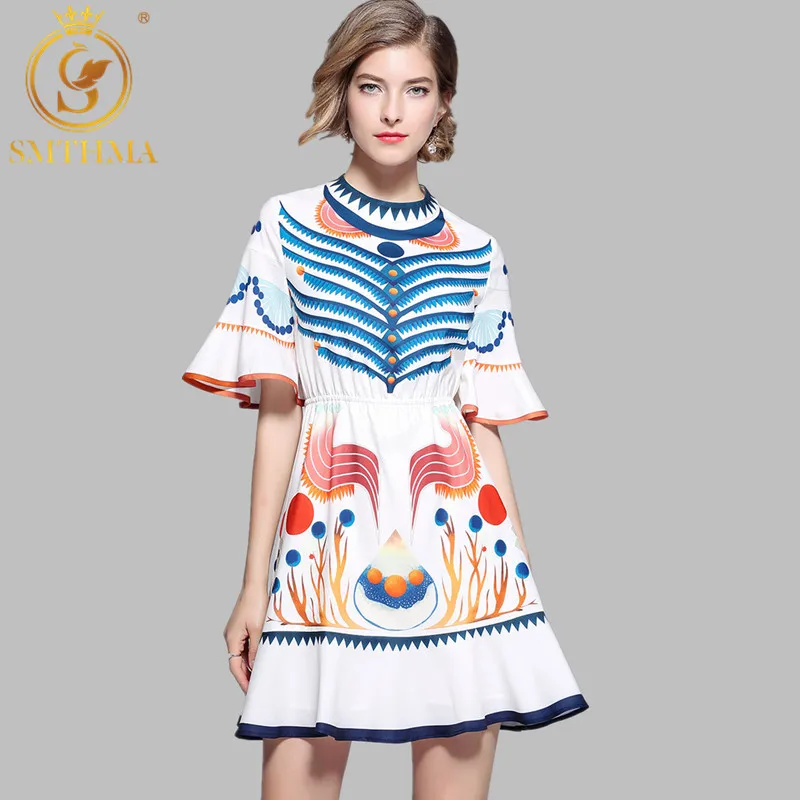 Женское летнее платье с дизайнерским принтом новое модельное широким рукавом и