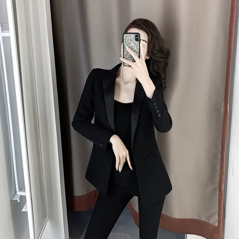 PEONFLY 2022 Elegant Black Single Button Women Blazer Fashion Vintage Solid Loose Work Wear Tops Outerwear Female Jacket images - 6