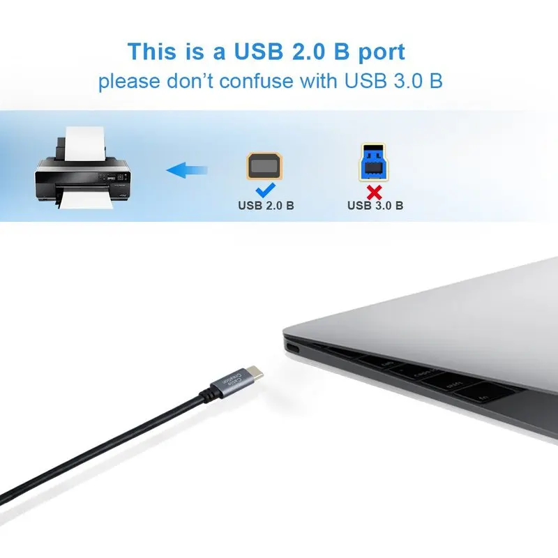 USB Type C to 2.0 B Male Printer &amp Scanner Cable Compatible for MacBook Pro HP Canon Brother Dell Samsung Printers etc | Электроника