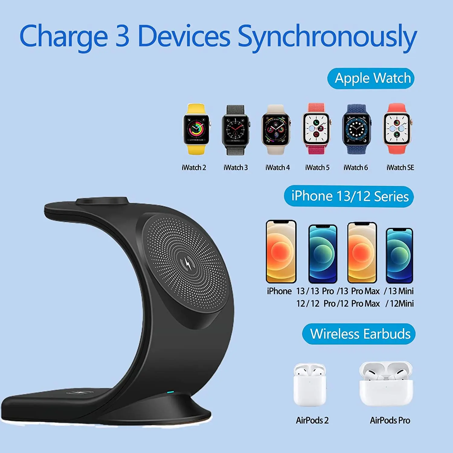 3in1 15w magnetic wireless charger fast charging station for apple iphone 13 12 pro max airpods 2 3 4 apple watch 2 3 4 5 6 7 free global shipping