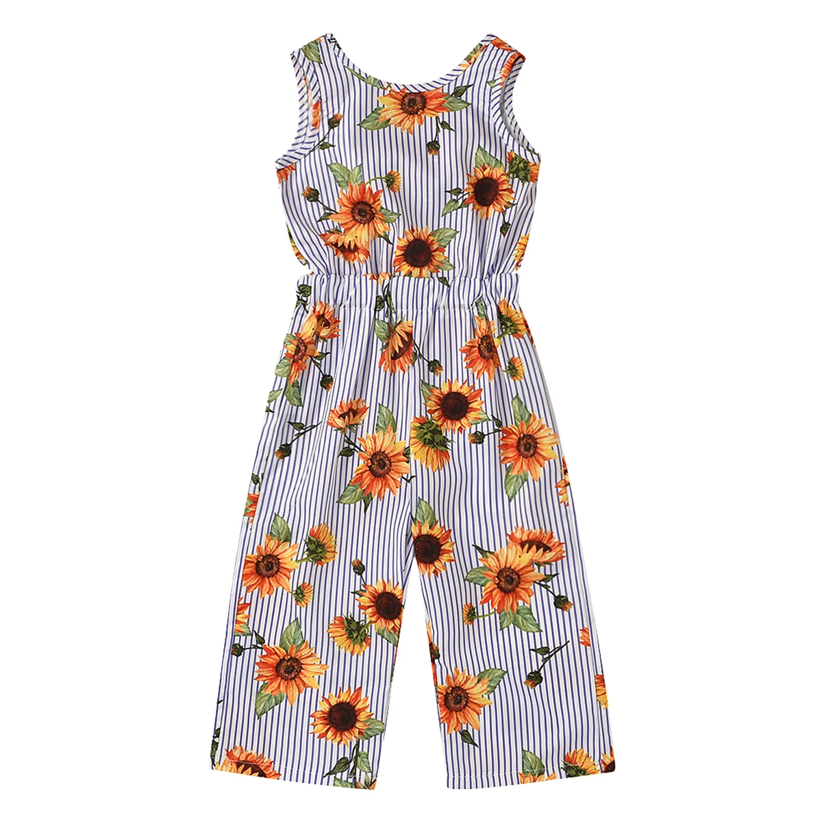 

Summer Toddler Kids Baby Girl Sunflower Romper Sleeveless Striped Princess Girls Jumpsuit Playsuit Sunsuit Clothes