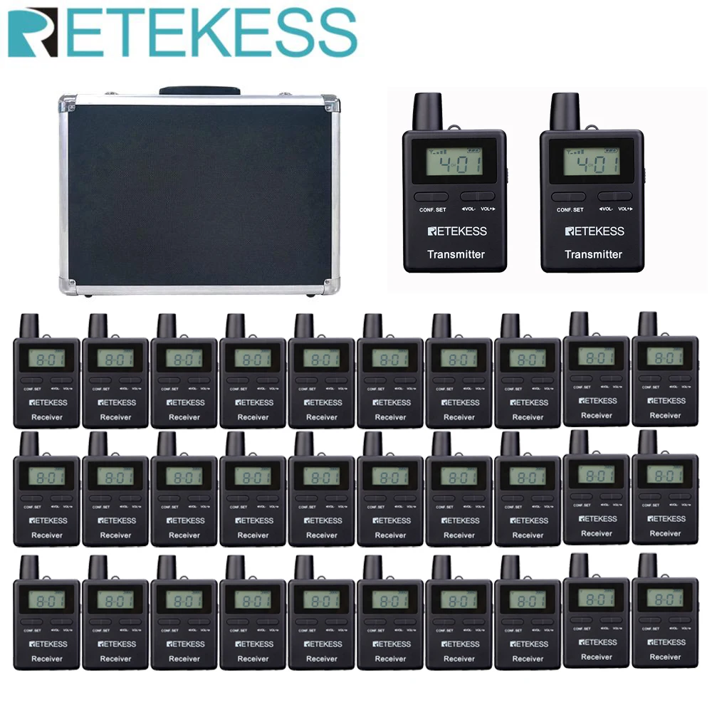 

Передатчик Retekess, 2 шт., TT109, 30 шт., приемники TT109 + зарядный чехол, система гида для церкви, система перевода, совещаний