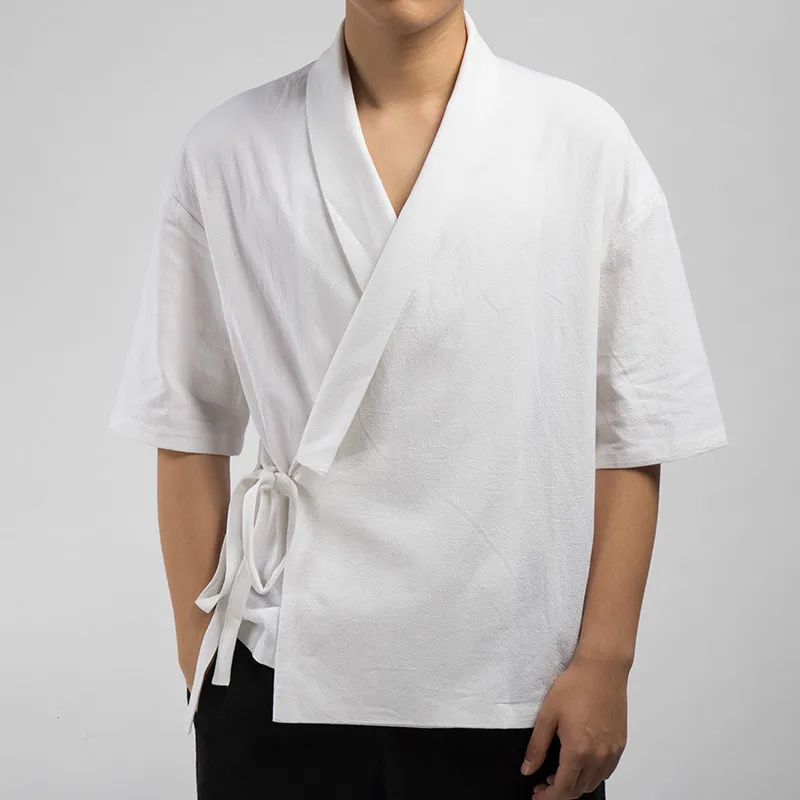 Рубашка Мужская льняная в стиле Харадзюку традиционная уличная одежда ретро