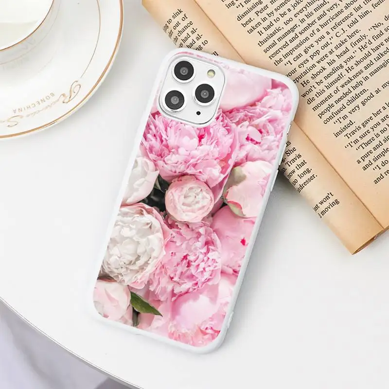 

Colorful Flower Rose Peony Phone Case White Candy Color for iPhone 11 12 mini pro XS MAX 8 7 6 6S Plus X SE 2020 XR