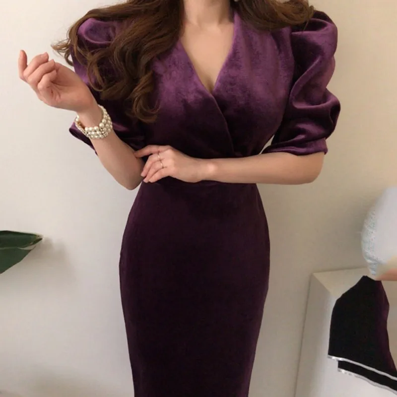 Elegant Spring Summer Dress Women French Style Fashion Sexy Velvet Vestidos Robes | Женская одежда