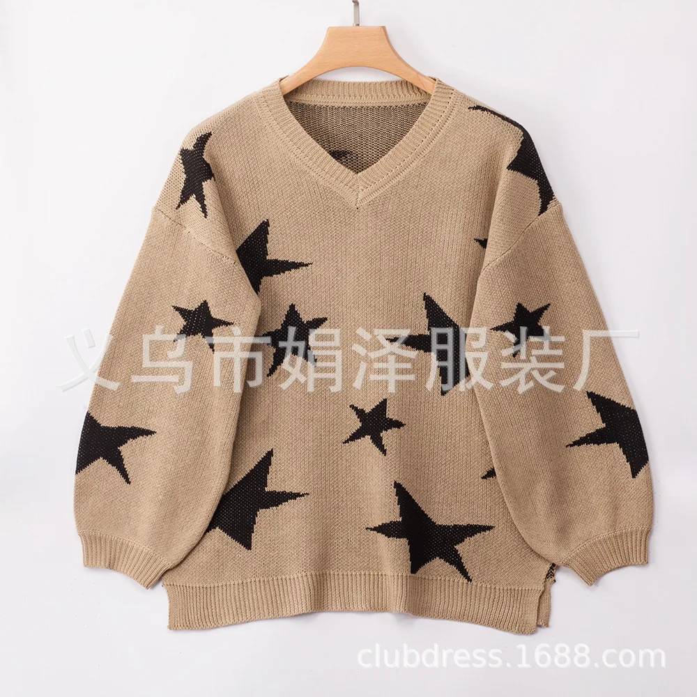 

2020 European and American top women's long-sleeved star print loose sweater