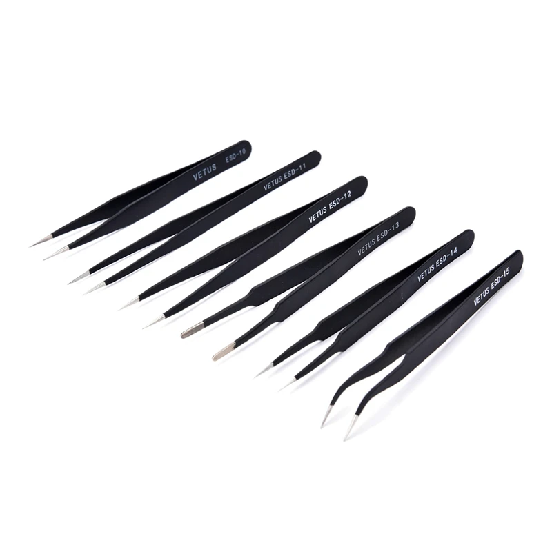 

Hot 6Pcs ESD Safe Precision Tweezer Stainless Steel Anti Static Maintenance Tool