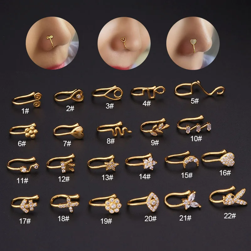 

1PC New Rose White Gold Plated Ear Nose Cuff for Non Pierced Fake Nose Piercing Jewelry CZ Septum Hoop Earrings Men Women