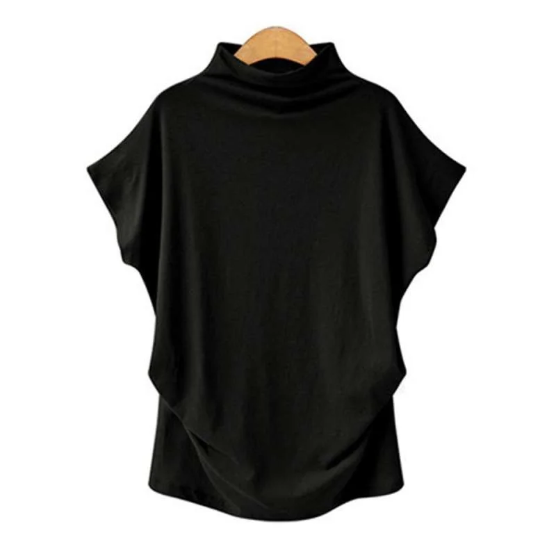 

Women Casual Turtleneck Short Sleeve Cotton girl Solid Casual Top Shirt female Plus Size Solid girl clothing fashion