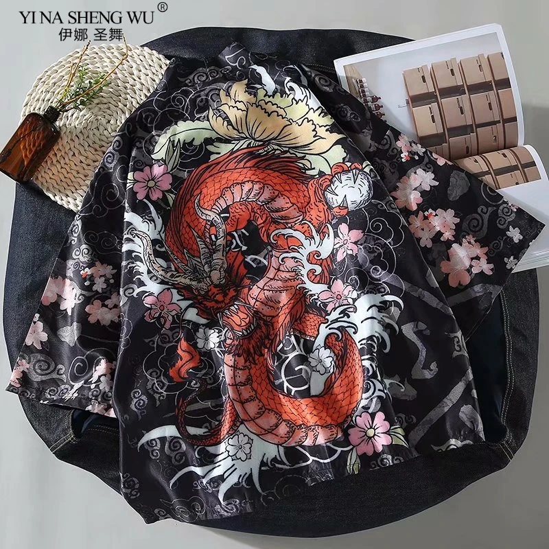 

Couple Kimono Yukata Japanese Coat Male Shirt Harajuku Cardigan Casual Asian Cosplay Costume Sunscreen Blouses Polyester Women
