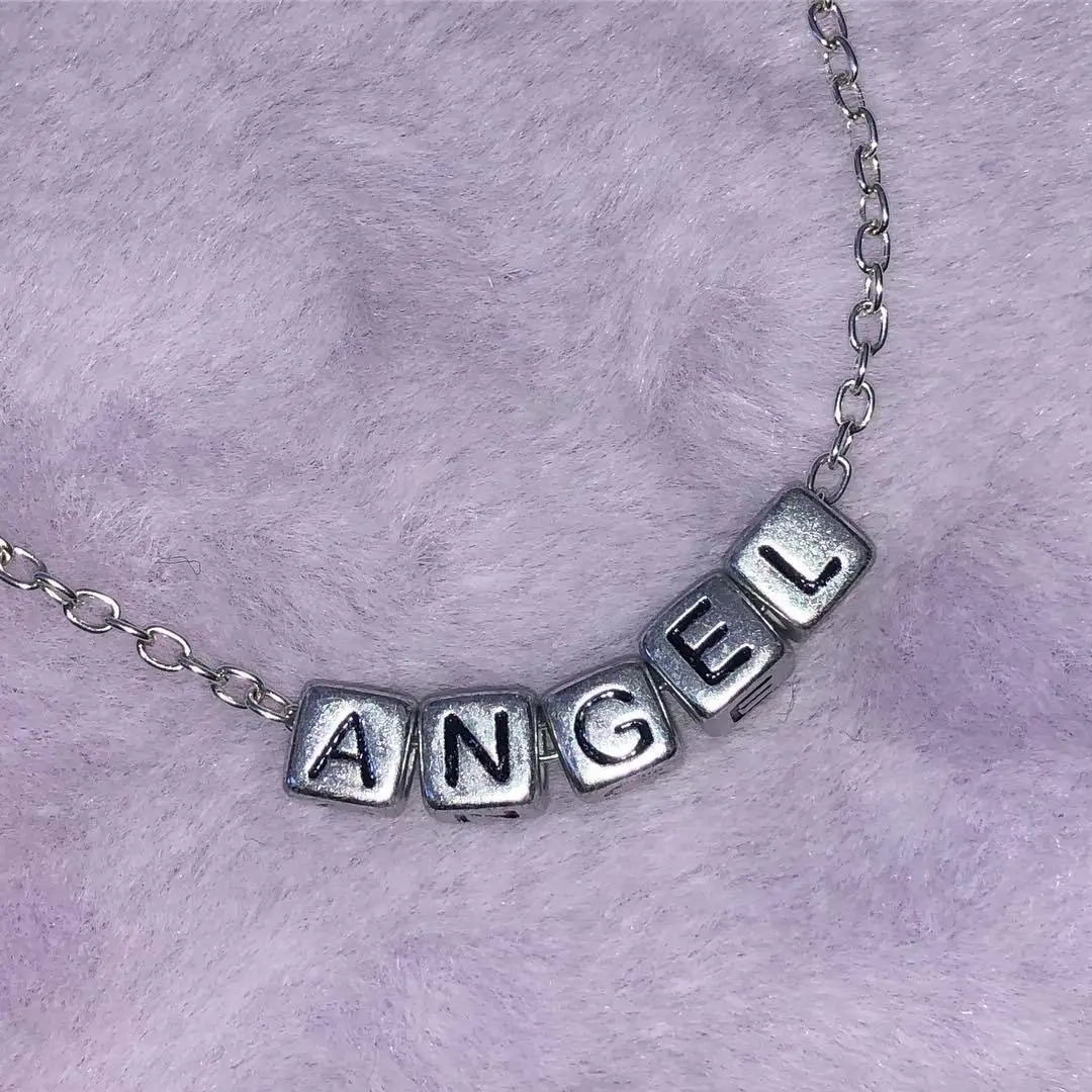 

Vintage Geometric Square Letter "ANGEL" Clavicle Chain Pendant Necklaces For Women Trendy Hip hop bijoux mujer colliers necklace