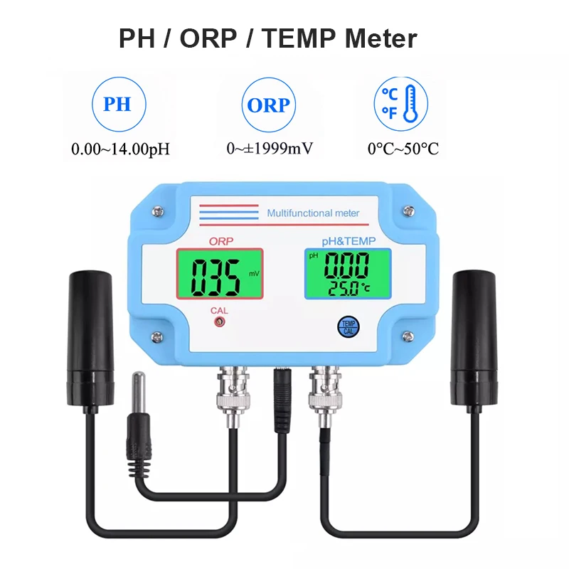 3 in 1 PH ORP Temperature Meter Monitor Water Treatment Aquarium Swimming Pool Acidimeter Oxidation Reduction Potential Tester