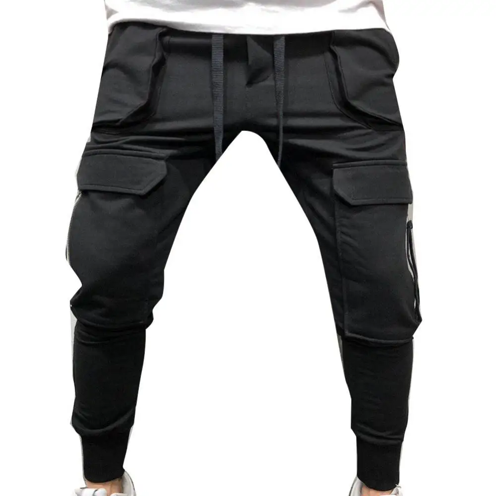 

70% Hot Sale Sporty Men Solid Color Drawstring Multi-pockets Cargo Pants Ankle Tie Trousers