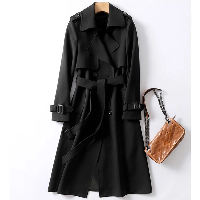 

2021 Autumn Women Trench Coat With Belt Women Clothes Blue Windbreaker Casaco Feminino Plaid Abrigo Mujer Long Trench Femme