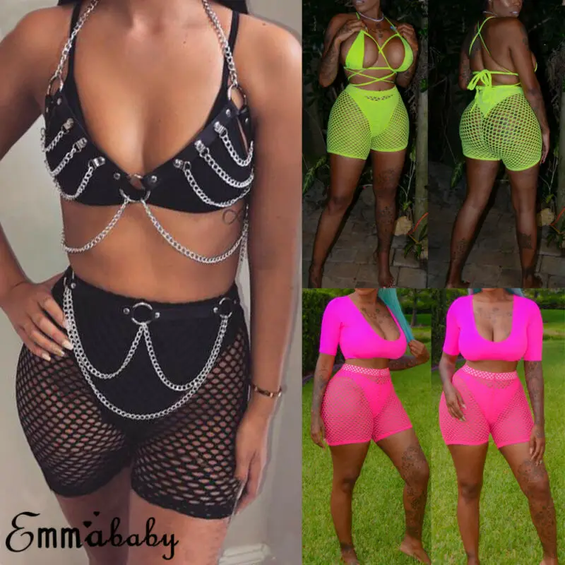 Женский сексуальный облегающий сетчатый купальник купальный костюм шорты 3
