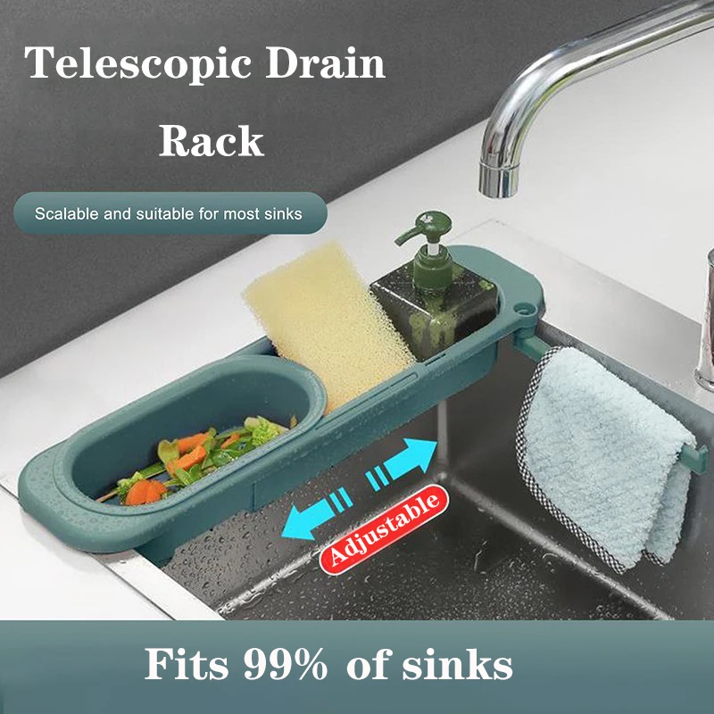 

Kitchen Sink Organizer Telescopic Drain Rack Dishwashing Cloth Storage Rack Adjustable Soap Towel Rack Kitchen Tools