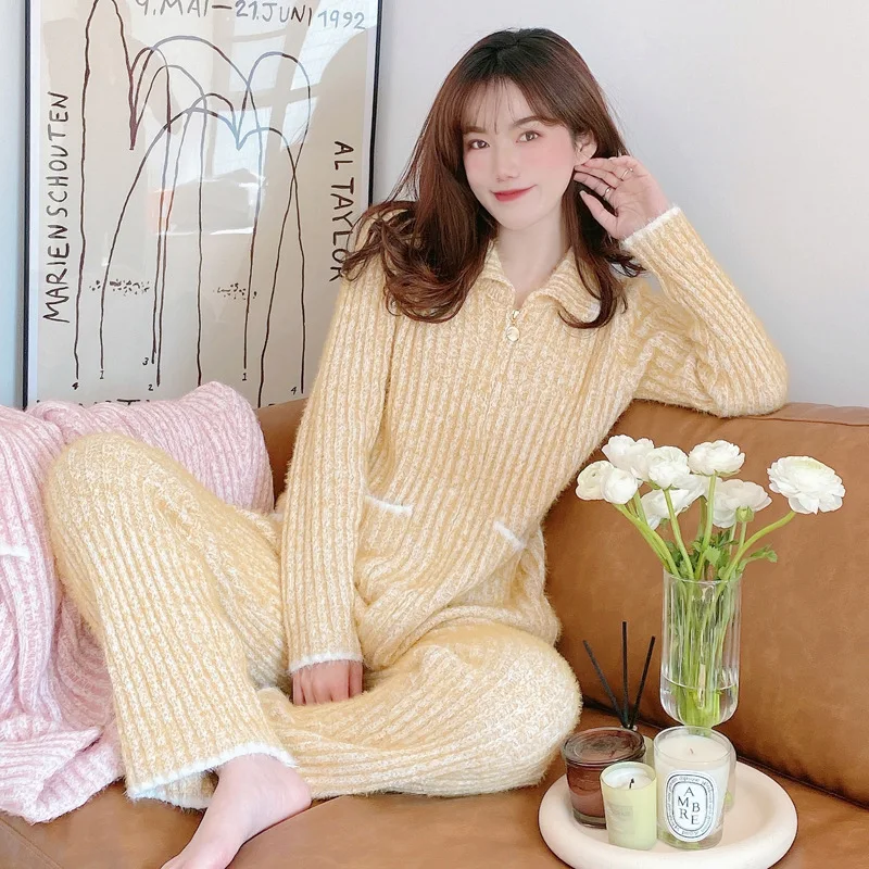 Autumn Winter Ladies Pajamas Set For Women Plaid Sleepwear Pijamas Thick Warm Pyjamas Plush Homewear Buttons Cardigan Nightwear