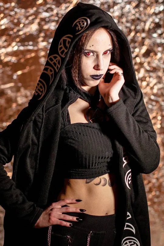 Толстовка Kinikiss женская черная с капюшоном в стиле панк принтом|Женские толстовки