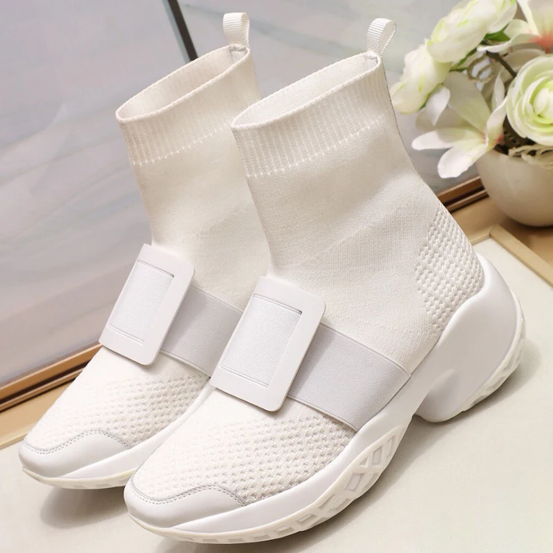 Высокие зимние вязаные ботинки 2019 г. Высококачественные кроссовки на платформе