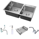 Большой Ёмкость матовая отделка Кухня раковина двойная кишечника ручной работы над стойкой кухонная раковина из нержавеющей стали Кухня раковина с кран ATS800