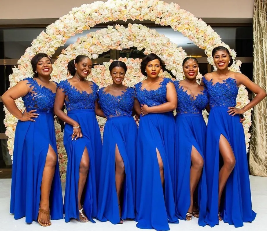 Robe demoiseur d'honneur 2020, королевское синее платье подружки невесты с разрезом спереди, кружевные аппликации, платье подружки невесты в африканском...