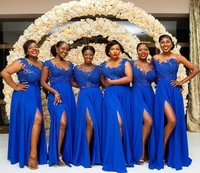 robe demoiselle dhonneur 2020 royal blue front split bridesmaid dresses lace appliques african maid of honor gown