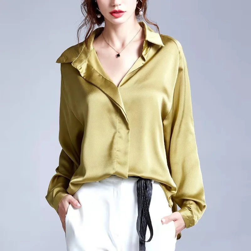 

Блузка женская шифоновая с V-образным вырезом и длинным рукавом