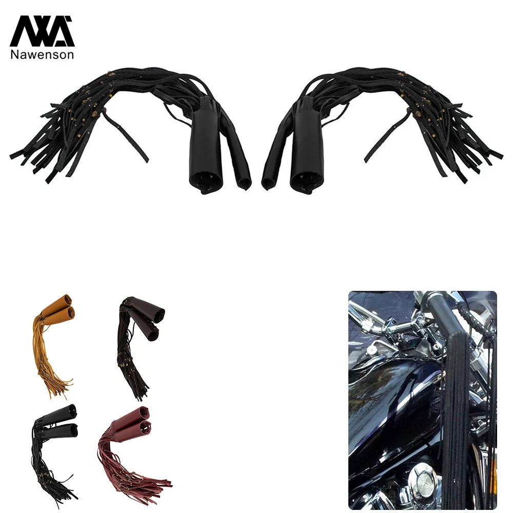 

PU Leather Fringed Hand Grip Cover Motorcycle Grip Protector Set for 7/8" 1" Handlebar Cruisers Bobber for Kawasaki for Yamaha