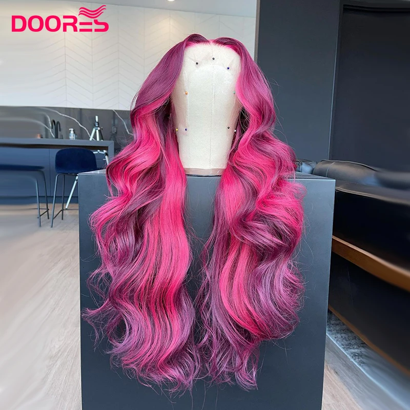 Блестящие Ярко розовые волнистые человеческие волосы парики для женщин 99j