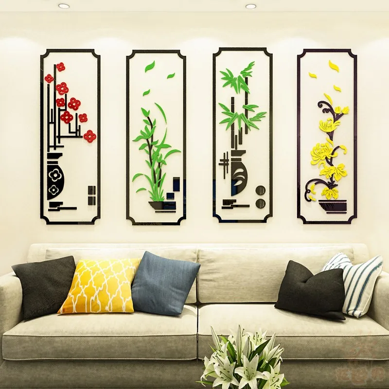 

WS159 Small fresh classical bamboo chrysanthemum 3D wall paste living room sofa restaurant decorations