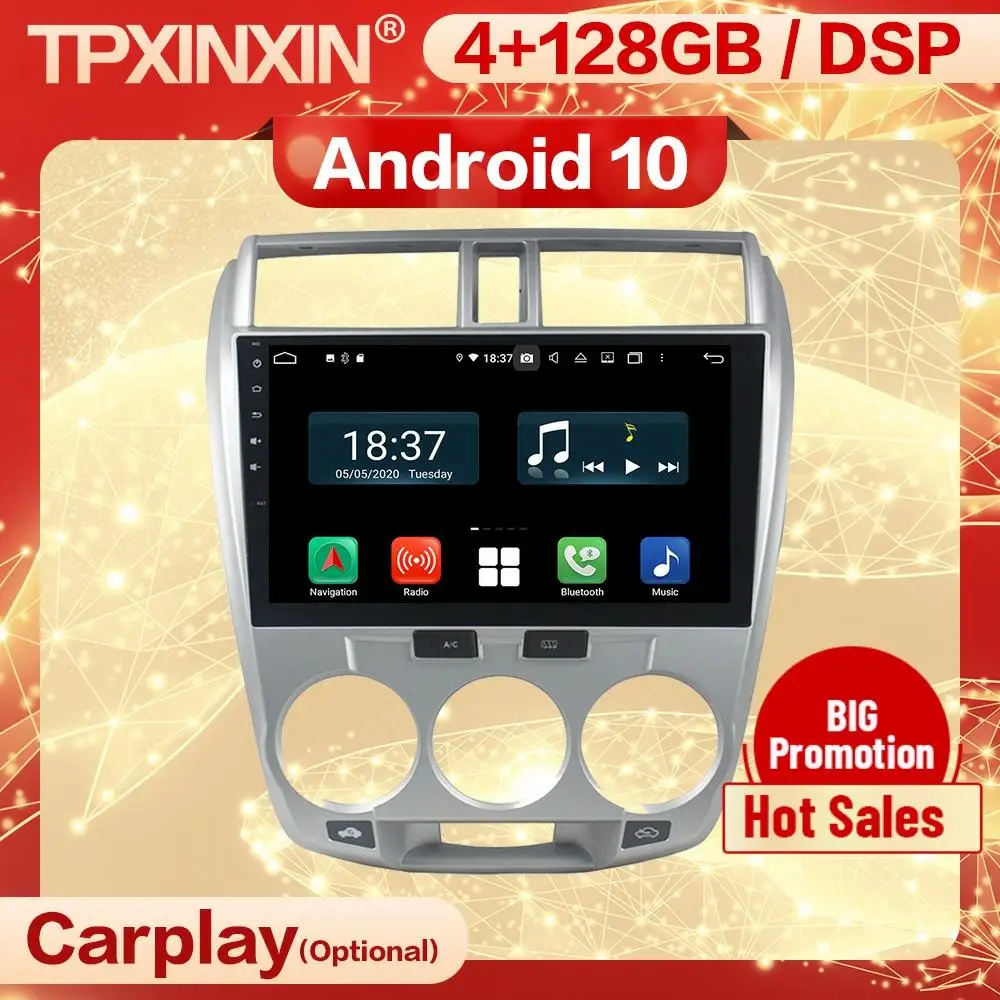 

4+128G Carplay 2 Din Android Stereo Receiver For HONDA CITY 2006 2007 2008 2009 2010 2011 2012 2013 Radio Audio Player Head Unit