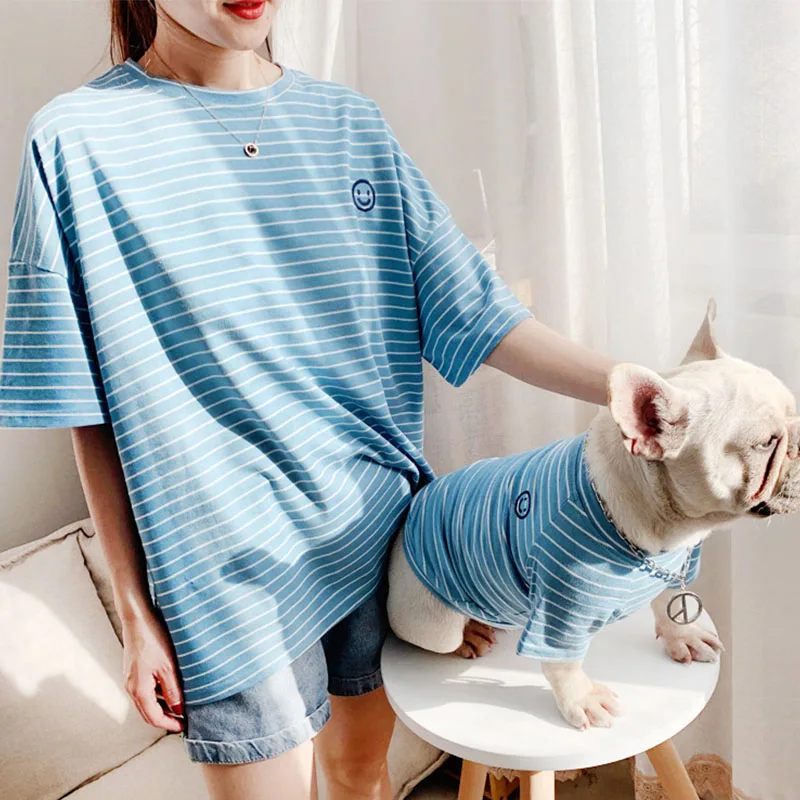 

Soft Pets Dogs Clothing Cotton Pet Matching Clothes For Small Dog Large Costume Summer Striped Pet Shirt Puppy Outfit Ropa Perro