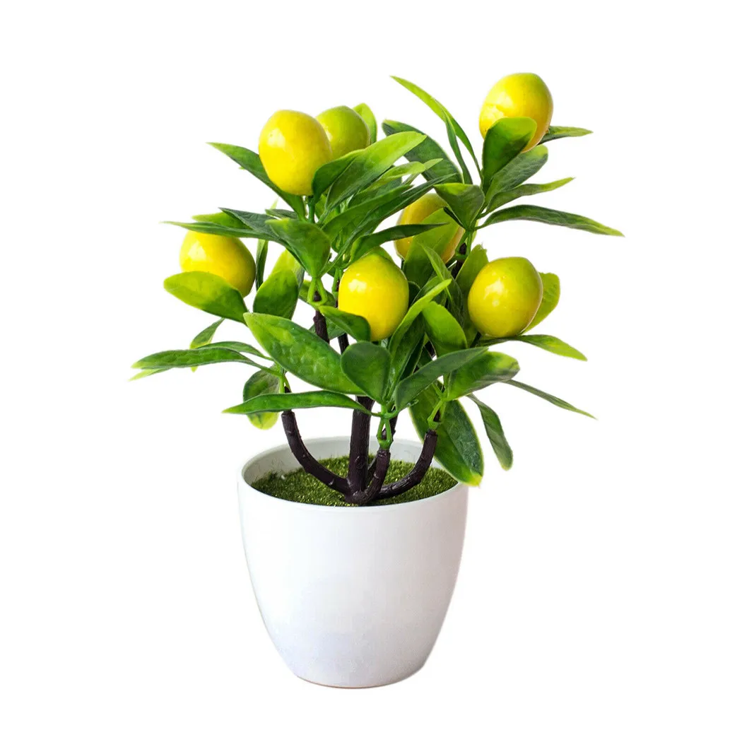 

С раковиной, искусственное Лимонное дерево, диаметр 18 см, искусственные горшечные цветы, не выцветают, зеленые, высота 24 см, нетоксичные