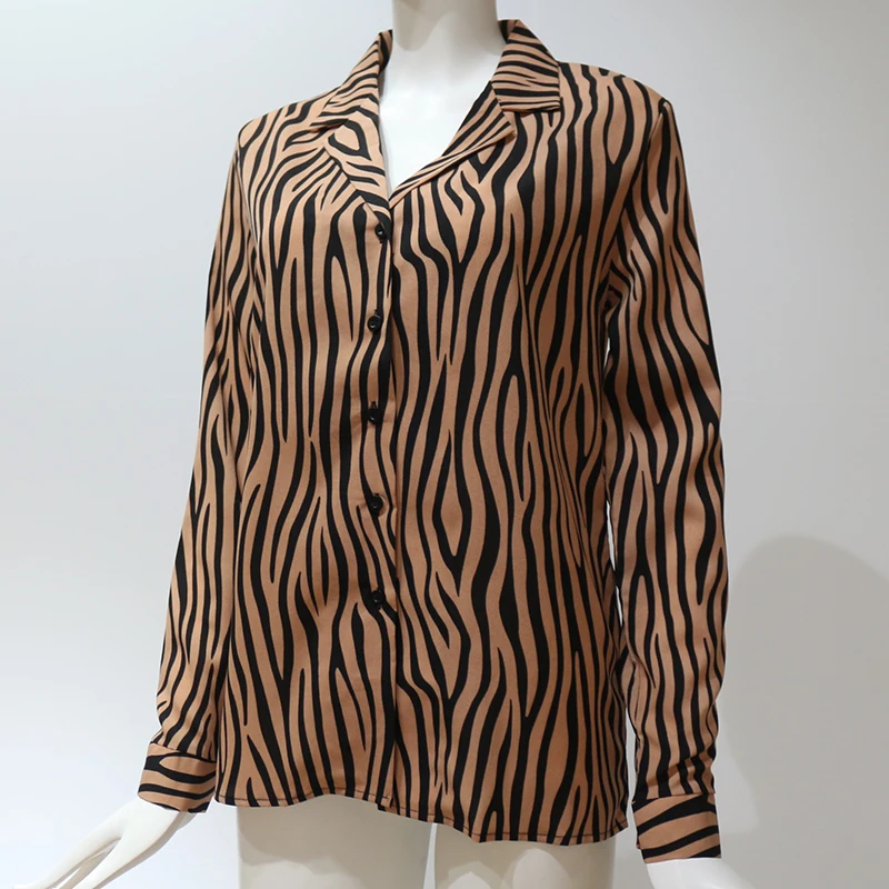 

Goocheer Zebra Print Blouse Women Casual Chiffon Blouse Turn-Down Collar Office Blouse Shirt Vintage Top Blusas Mujer De Moda